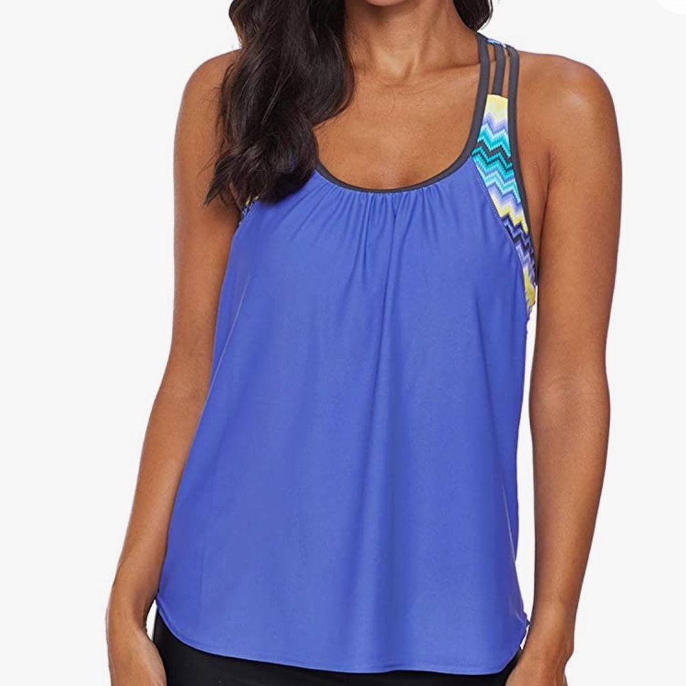 ALEUMDR Blue Swim Blusson Strappy T-Back Swimsuit Bikini Top Size Medium